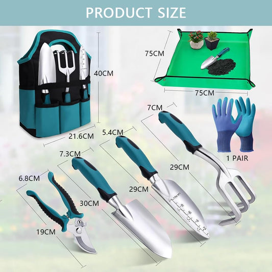 JIUSEGE 7 Piece Garden Tools Set – Heavy Duty Gardening Hand Tools with Rust-Proof Stainless Steel & Aluminum Alloy – Ideal Gardening Supplies Kit