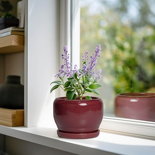 Ceramic Planter for Indoor Plants Outdoor, Round Planter with Drainage Hole