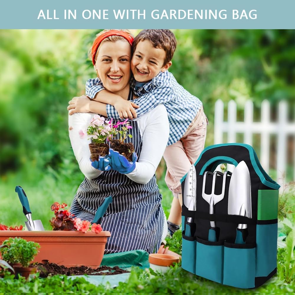 JIUSEGE 7 Piece Garden Tools Set – Heavy Duty Gardening Hand Tools with Rust-Proof Stainless Steel & Aluminum Alloy – Ideal Gardening Supplies Kit
