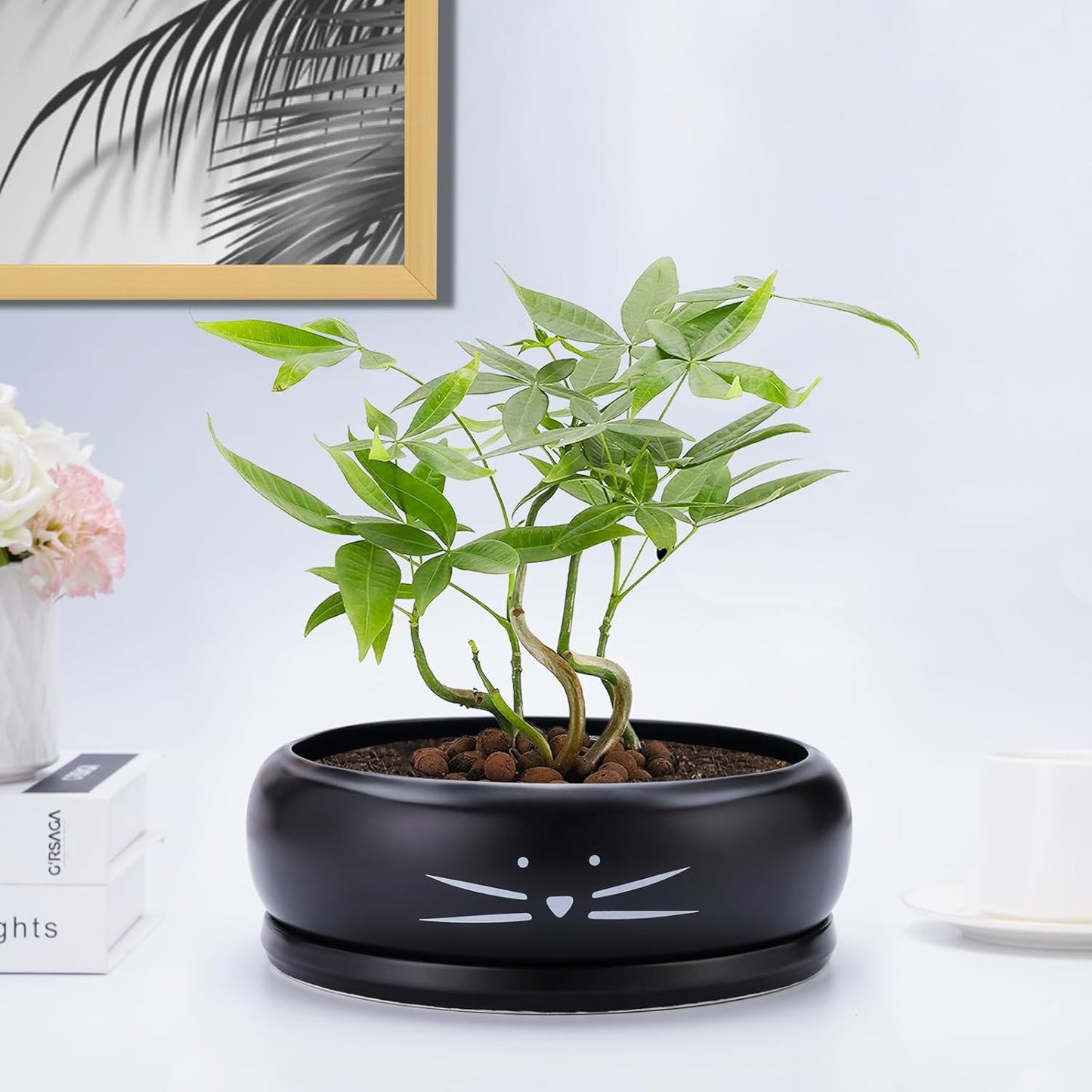 Koolkatkoo 8 Inch Cat Ceramic Succulent Planter Pot with Drainage Hole