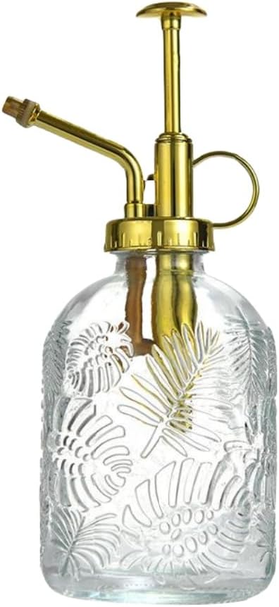 360ml Glass Pump Plant Mister Plant Spray Bottle,20cm Tall Vintage Style Spritzer,One Hand Succulent Watering Bottle with,Small Watering Can for Indoor Outdoor House Plant Clear+Gold