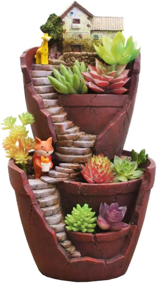 Fairy Garden Succulent Herb Flower Basket Vintage Multi Pot Planter Bonsai Container Resin Garden Pot Fairy House Home Decoration