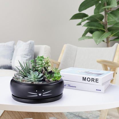 Koolkatkoo 8 Inch Cat Ceramic Succulent Planter Pot with Drainage Hole