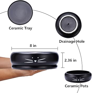 Koolkatkoo 8 Inch Cat Ceramic Succulent Planter Pot with Drainage Hole