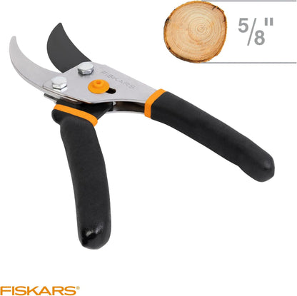 Fiskars Gardening Tools: Bypass Pruning Shears, Sharp Precision-ground Steel Blade, 5/8” Plant Clippers (91095935J)