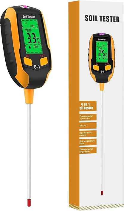 Soil Moisture Meter, 4-in-1 Soil PH Meter, Soil Tester, Digital Soil PH Tester with Light/PH/Temperatur