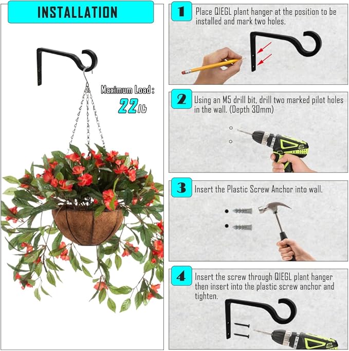 QIEGL Hanging Plant Bracket 6inch Metal Plant Hook