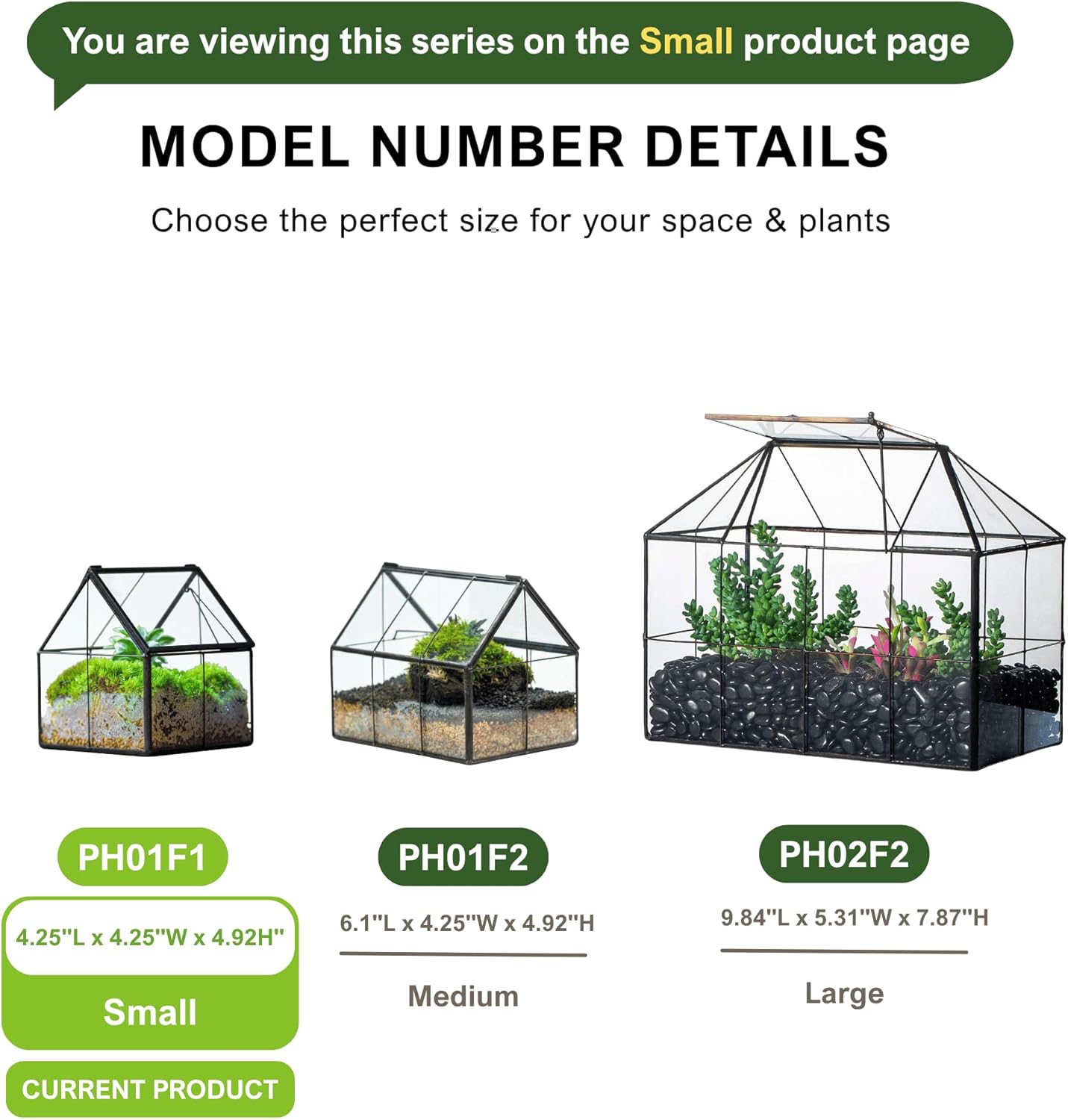 NCYP Mini Glass Geometric Terrarium with Lid - 4.25" x 4.25" x 4.92" Small House Shape Close Planter Pot for Succulents Plant - Handmade, Home Garden Office Tabletop Decor, Black (Terrarium Only)