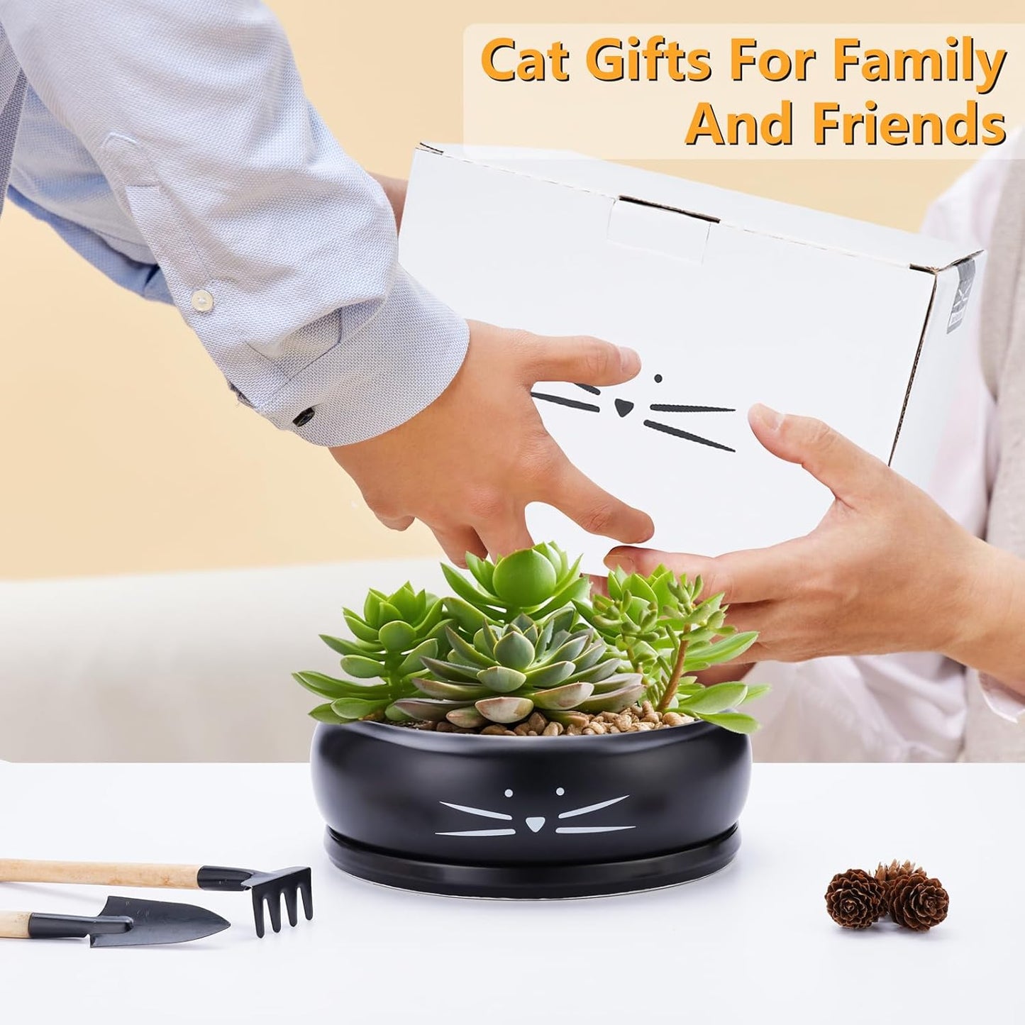 Koolkatkoo 8 Inch Cat Ceramic Succulent Planter Pot with Drainage Hole