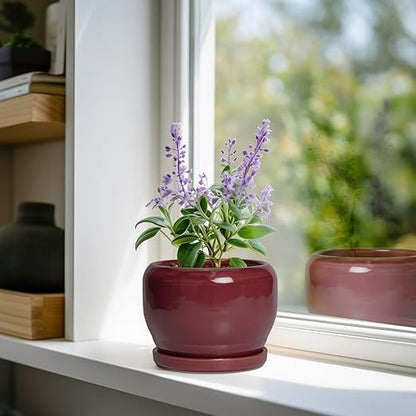 Ceramic Planter for Indoor Plants Outdoor, Round Planter with Drainage Hole