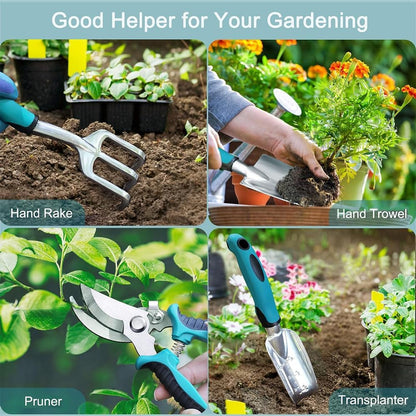 JIUSEGE 7 Piece Garden Tools Set – Heavy Duty Gardening Hand Tools with Rust-Proof Stainless Steel & Aluminum Alloy – Ideal Gardening Supplies Kit