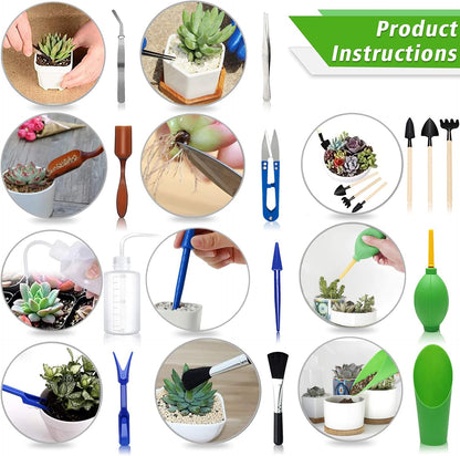 Succulent Tools, 13 Pcs Mini Garden Tool Set, Transplanting Tools Set,Succulent Care kit for Succulent Miniature Gardening Plant, Black