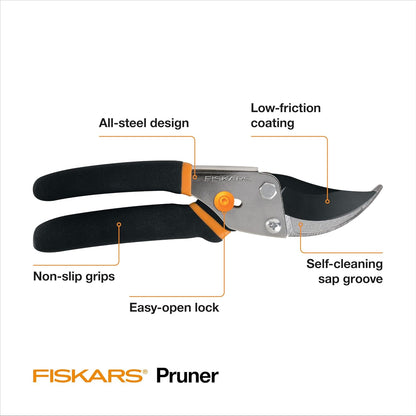 Fiskars Gardening Tools: Bypass Pruning Shears, Sharp Precision-ground Steel Blade, 5/8” Plant Clippers (91095935J)