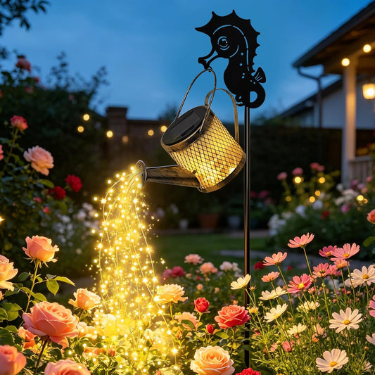 Seahorse Solar Watering Can Light – Colorful Outdoor Waterproof Hanging Garden Lantern for Patio, Lawn, Yard, Porch & Backyard, LED Landscape Lighting