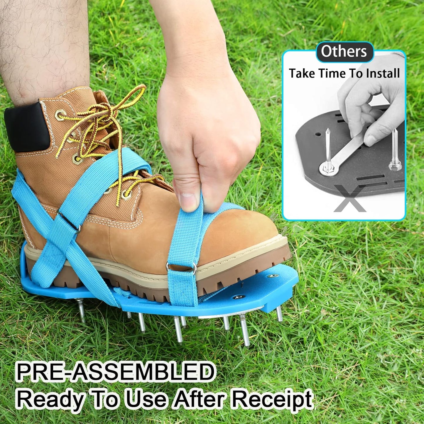 Lawn Aerator Shoes - Fully Assembled Soil Aeration Shoe Pair - Yard Aerator Tool for Aerating Patio Garden Grass Lawn