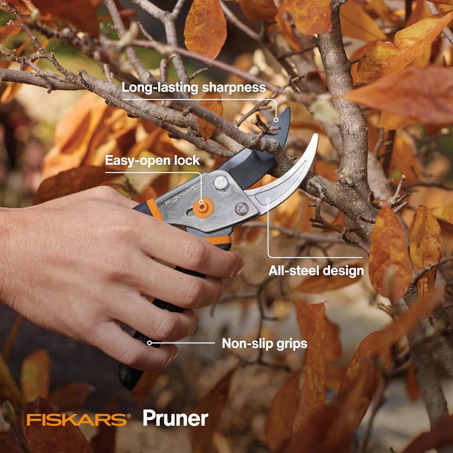 Fiskars Gardening Tools: Bypass Pruning Shears, Sharp Precision-ground Steel Blade, 5/8” Plant Clippers (91095935J)