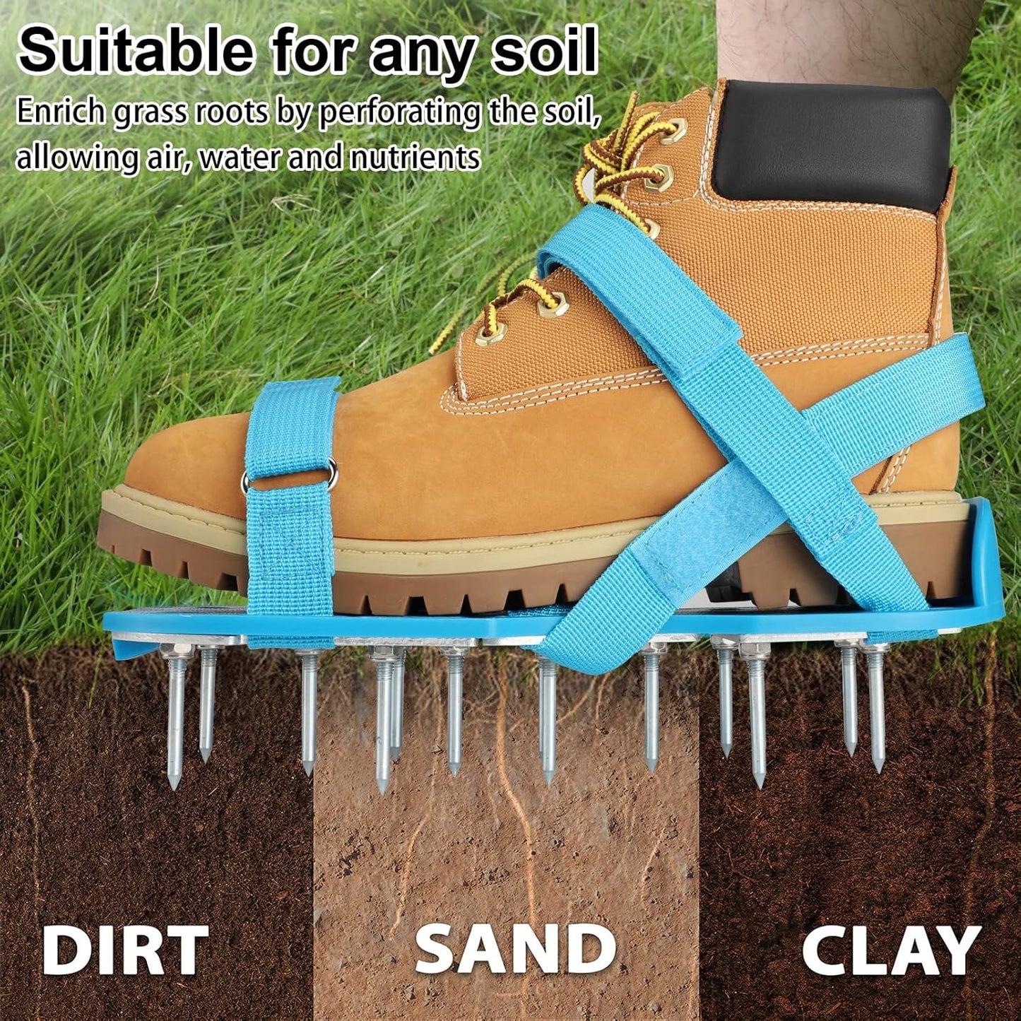 Lawn Aerator Shoes - Fully Assembled Soil Aeration Shoe Pair - Yard Aerator Tool for Aerating Patio Garden Grass Lawn